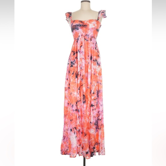 Tiare Hawaii Pink and Orange Floral Maxi Dress - Picture 1 of 5